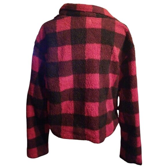 Love,Fire Jacket Plaid Zipper Cropped Red Black Fleece Size 1X - Picture 5 of 9